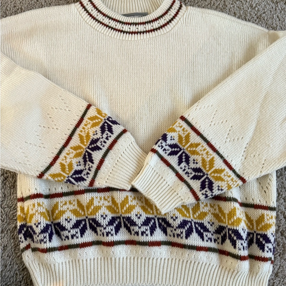 Vintage Cream Patterned Women's Sweater